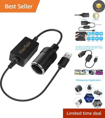 USB A to 12V Car Cigarette Lighter Female Converter for Dash Cams & Gadgets