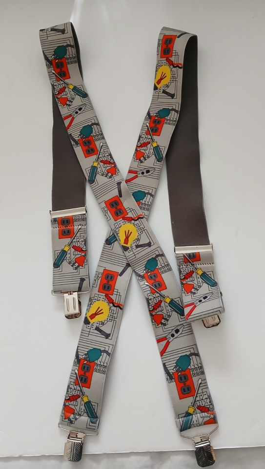 Men's Suspenders Heavy Duty Rugged Electrician Handyman Themed Colorful ...