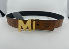 REVERSIBLE BLACK COGNAC LEATHER MCM BELT GOLD BUCKLE NEW READ FULL DESCRIPTION