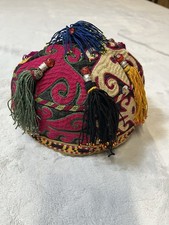 Vintage Turkish Winter Prayer Hat Skull Cap Muslim Kufi Haji Embroidered Uzbek