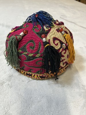 Vintage Turkish Winter Prayer Hat Skull Cap Muslim Kufi Haji Embroidered Uzbek