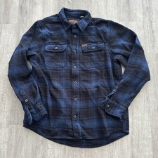 Orvis Men's Heavyweight Blue Black Plaid Flannel Shirt Size Medium Hiking