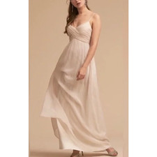 BHLDN Brigitte Pleated Chiffon Maxi Dress Gown XL Ivory Formal Romantic Bridal