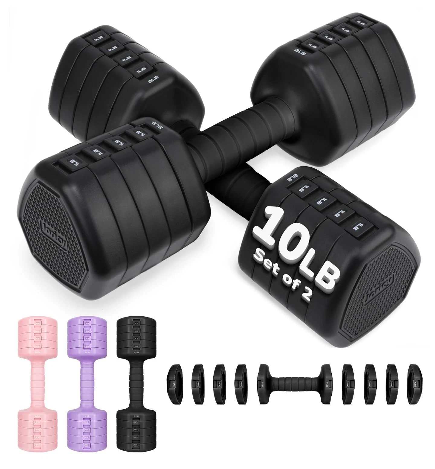 Adjustable Dumbbell Set of 2, 20LBS Hand Weights for Women Men 5-in-1 Free We...