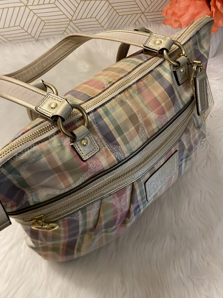 Coach Poppy Multicolor Plaid Madras Glam Purse / Tote F-21956 Used / Good - Image 4 of 4