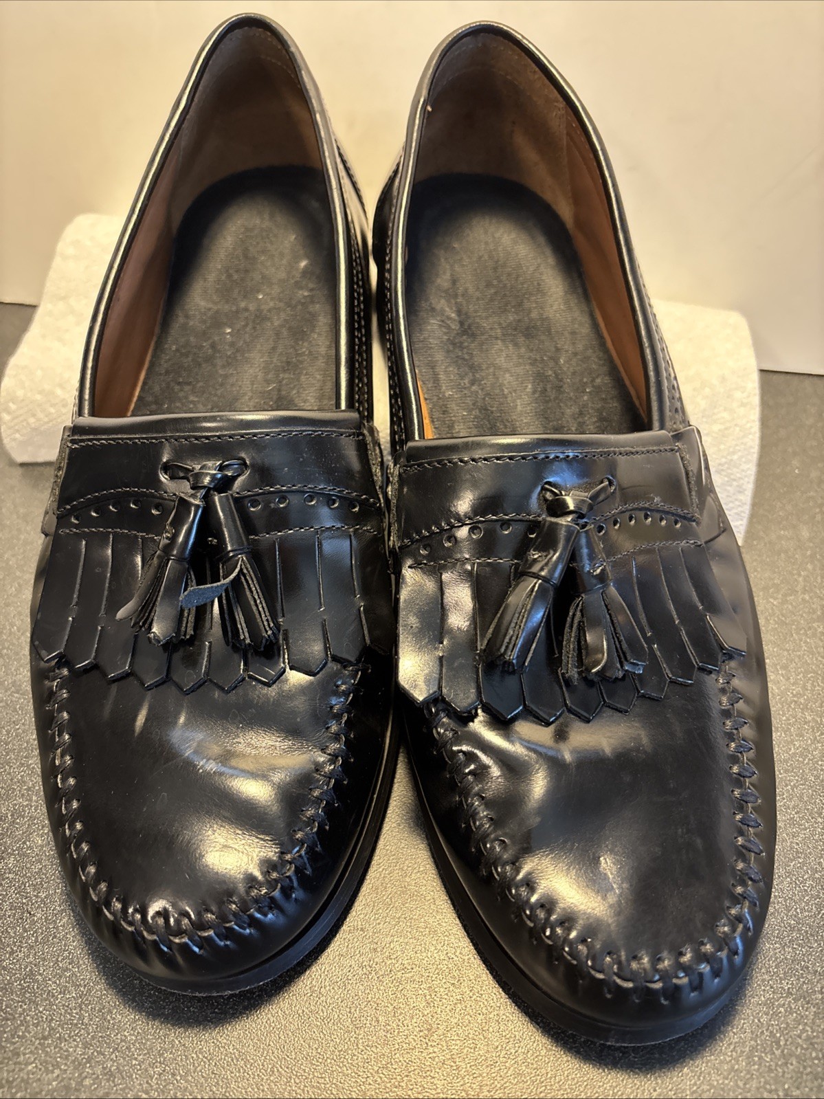 Bass Mens Grammer 2553001 Black Leather Tasseled Kiltie Loafer Shoes Size 9-1/2D