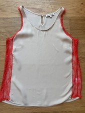 Sandro Paris Lace Panel Top Cream Coral Sleeveless Blouse Size 1 UK 8 10