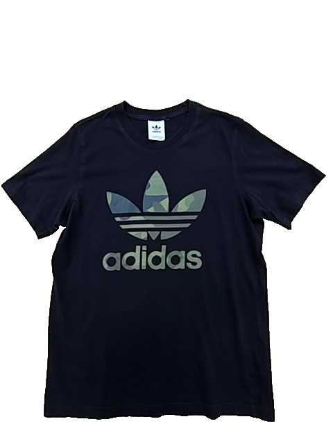 Adidas Hombre Negro Camuflaje Manga Corta Camiseta Algodón Cuello Redondo M