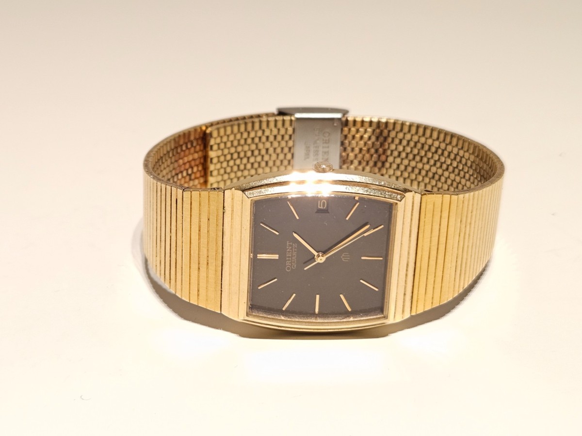 VINTAGE BEAUTIFUL LUXURY RECTANGLE TANK GOLD PLATED MEN display picture 2