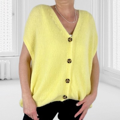 Baby Alpaca Strickweste Weste Pullunder Cardigan Ärmellos Strickjacke Gelb