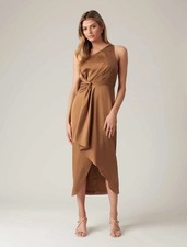 Forever New Dress Size AU 8 / US 4 Haidee One Shoulder Midi Petite Copper Brown