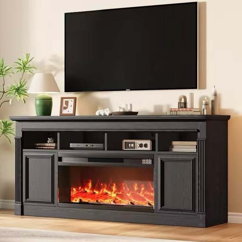 With 36" Electric Fireplace & Storage - Black