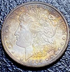193 💎 AU Details 1904-O $1 Morgan Silver Dollar - Colorful Toning