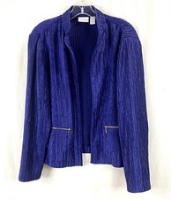 Chico's 1 Small 8 Crinkle Shine Open Front Jacket Purple Zip Pockets
