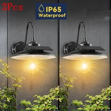 2PKS Solar Barn Light Outdoor w/3 Modes Aluminum Vintage Farmhouse Gooseneck US
