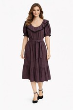 Chelsea & Violet $138 Fall Frenzy Midi Dress Ruffled Neckline Size M New NWT