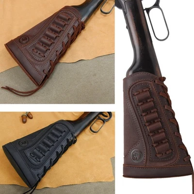 WAYNE' S DOG Vintage Gun Buttstock Leather Shell Holder Cover .30/30 .308 .22mag 12GA .223