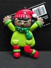 Christmas Shoppe African American Green Santas Elf Ornaments