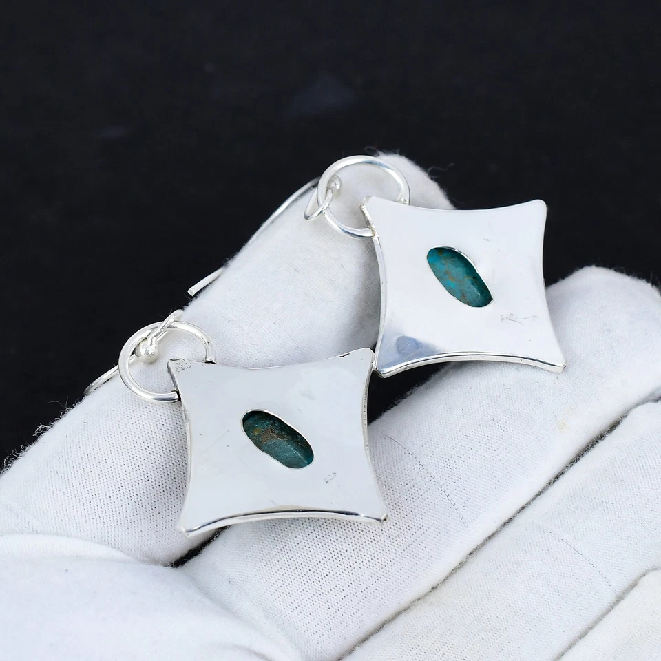 Türkis Silber Ohrring 925 Sterlingsilber Handgefertigte Edelstein - Bild 3 von 4