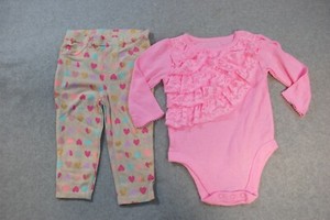 Baby Girls Outfit PINK L//S BODYSUIT SHIRT Flowers BABY DEER FAWN Jeggings 12 MO