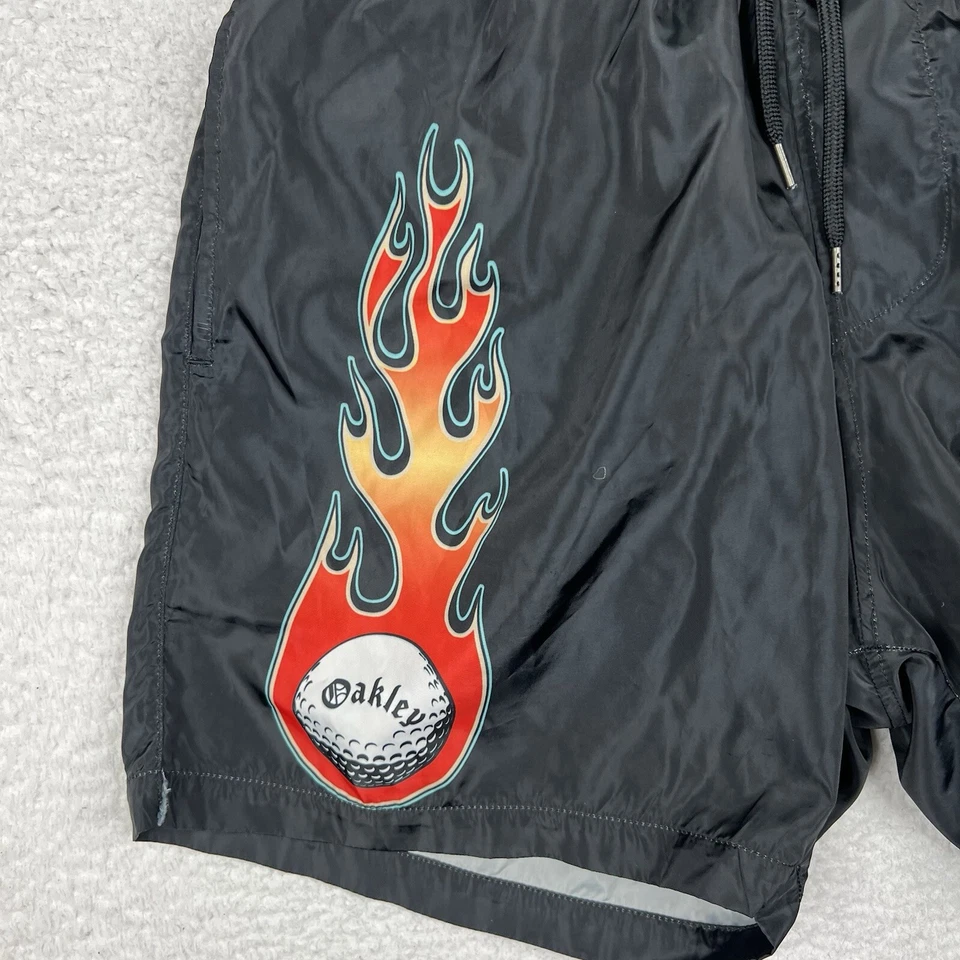Pantalones Cortos Oakley De Colección Para Hombre XS Negros Años 90 Termonucleares Bañador Llamas Forrados Foto 4 de 4