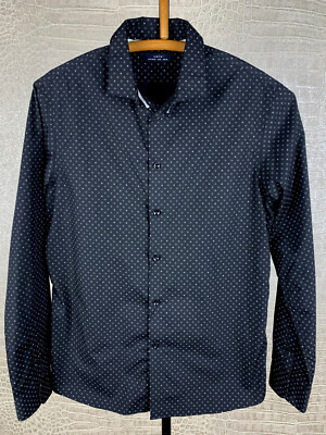 CELIO* Herren Gr. M Hemd Shirt langarm gepunktet schwarz weiß Baumwolle 7A1