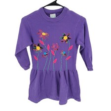 Vintage Frog Pond Kids Girls Dress Purple Flower Applique Long Sleeve Size 10