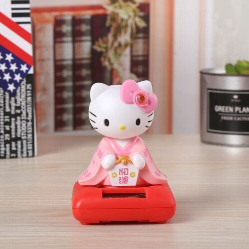 Linda figura de kimono rosa de Hello Kitty con cabeza temblorosa solar - regalo de decoración de automóvil/hogar - Imagen 1 de 8