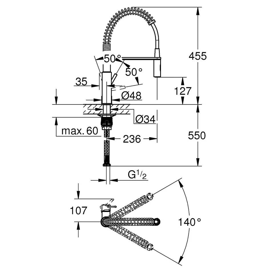 Grohe Get Chromoptik Küche Seitenhebel Feder Hals Wasserhahn - Bild 4 von 4