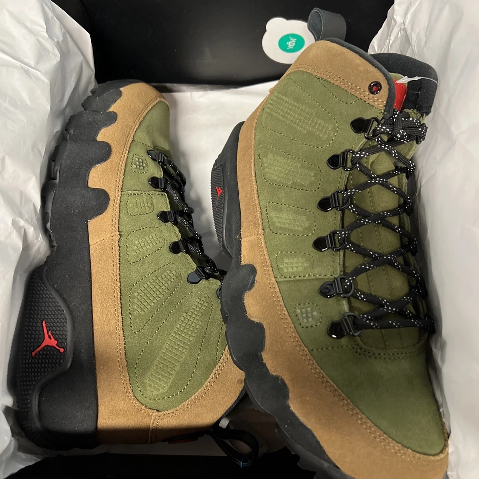 Nuevo Air Jordan 9 ix Retro talla 9.5 Oliva Negro Rojo Militar Marrón Senderismo DS OG Foto 2 de 4