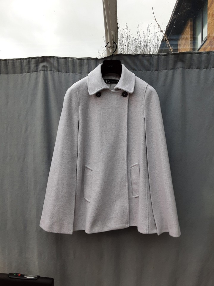 Zara Beige Cotton Blend Cape Coat Size L New eBay