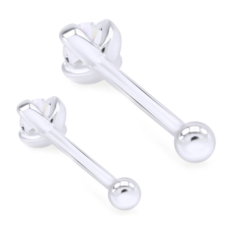 Juego de 2 Tachuelas Solitarias Nariz Hueso Anillo Chapado en Oro Blanco 14k Circonita Cúbica Foto 3 de 3