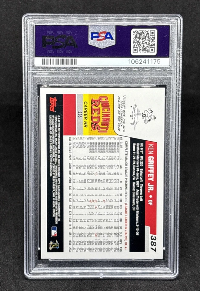 2006 TOPPS #387 KEN GRIFFEY JR. PSA 10 - Image 3 of 3