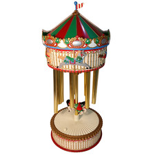 Vintage Carousel Music Box with Spinning Horses - Red and Green Merry-Go-Round