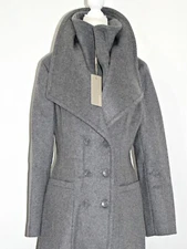 SOIA & KYO Kalia Double Collar Slim Fit Wool Blend Coat w/Bib sz S $550