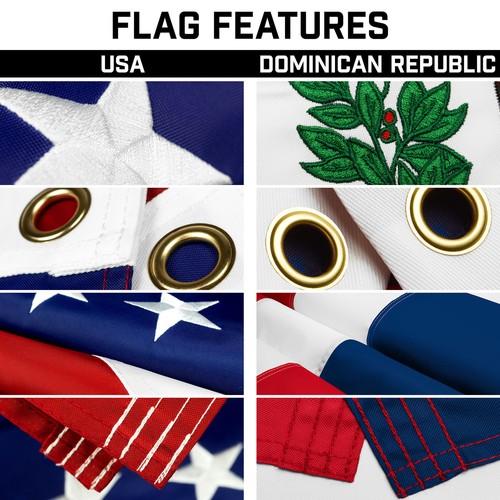 NEW G128 USA, Dominican Republic Flag 3x5 Emb & 20FT Telescoping Flagpole Silver - 第 3/9 張圖片