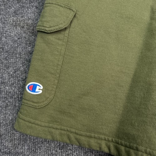 Champion Fleece Sweat Shorts Mens Size Medium Olive Green Cargo Pockets - Picture 8 of 9