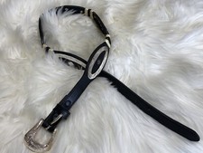 Gorgeous Metal Design Leather Belt Silver Tone Black Size 28