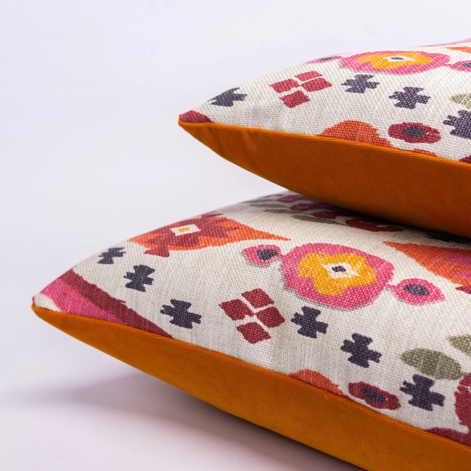 Heavyweight Linen-blend Morrocan Ikat XL Rectangle Cushion, Pink/Orange. 23x15" - Image 2 of 4