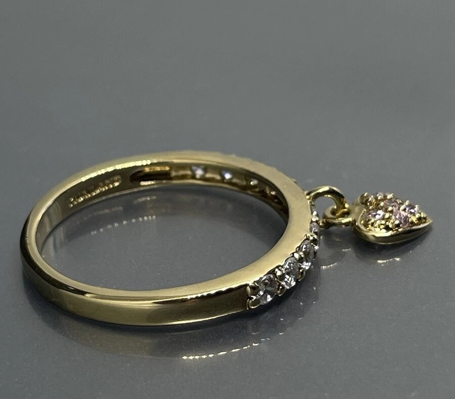 Anillo Kirks Folly Mujer Talla 11.25 Tono Dorado Faceta Blanco Rosa Cristal Corazón Dije Foto 4 de 4