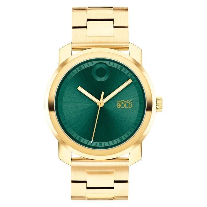 MOVADO BOLD 3601257 42MM GREEN MUSEUM DIAL & GOLD BRACELET MEN'S