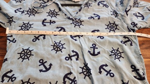 Raya Sun Hoodie Shirt Women's S/M Blue Beach Cover-Up Blouse Pullover Anchors - Picture 5 of 5