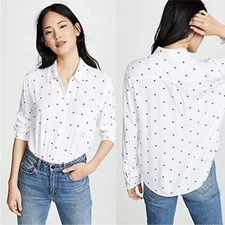 Rails Rocsi Womens Sz M Red Heart Print Button Up Shirt White Valentines Day