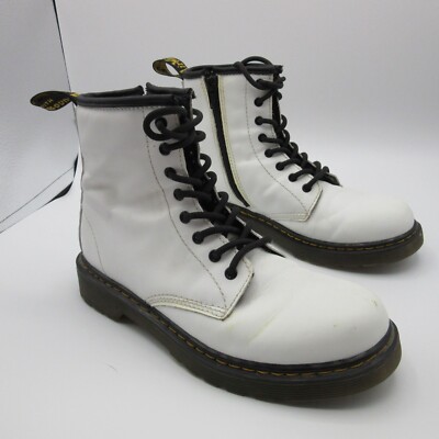 Martens White 1460 SOFTY T LEATHER LACE UP BOOTS Side Zip Junior EU  36