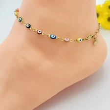 Stainless Steel Gold Plated Multicolor Evil Eye Amulet ANKLET Bracelet
