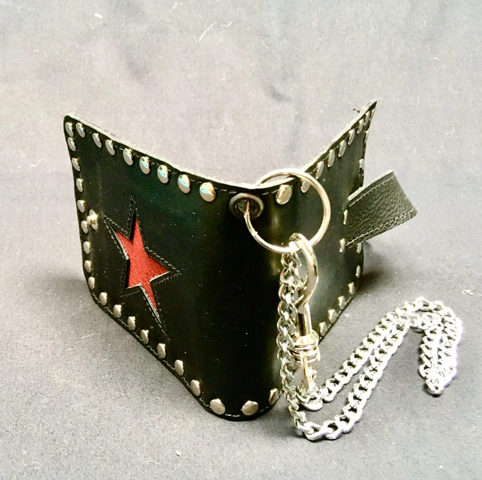 Étoile Cuir Véritable Bi-Pliable Portefeuille Clé Ceinture Chaîne Motard Che - Photo 2/3