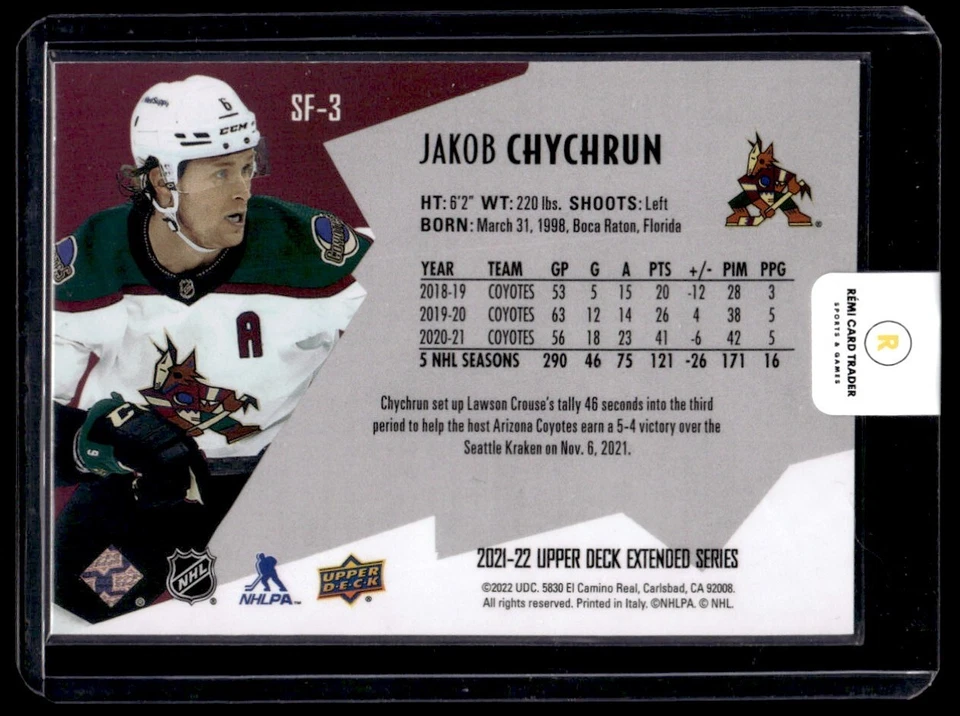 2021-22 Upper Deck Extended Series SPx Finite Jakob Chychrun /2999 #SF-3 Arizona - Image 2 of 2