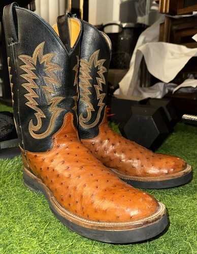 Justin 5014 Men's Tekno Crepe Western Boots with Cognac Full Quill Ostrich - Picture 2 of 7