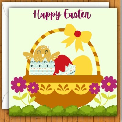 Frohe Ostern Grußkarte, Hase, Ostereier, Handarbeit fertig 