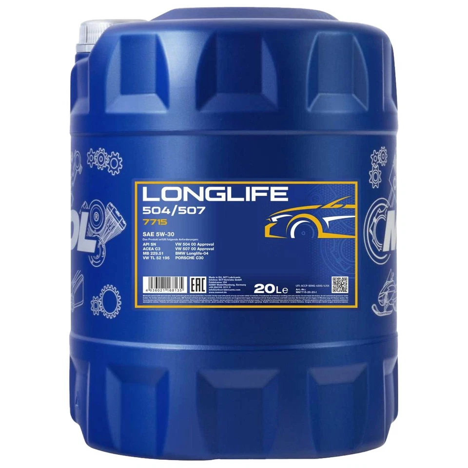 20 Liter Original Mannol 5W-30 Motoröl VW AUDI 504 507.00 MB 229.51 BMW LL-04 - Bild 1 von 4